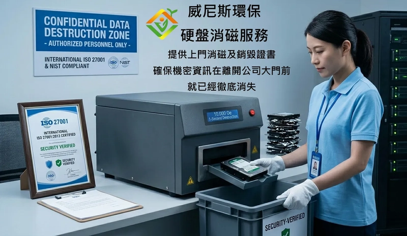 硬碟消磁 (Hard Drive Degaussing) | 企業徹底銷毀機密數據、符合國際資安合規的首選，上門消磁服務，提供數據銷毀證明 | 威尼斯環保