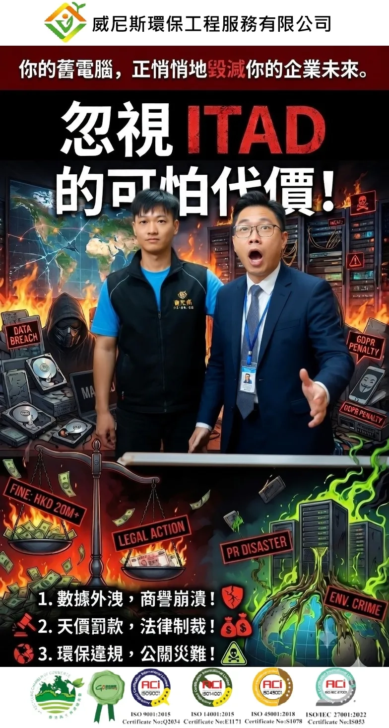 ITAD 是什麼？對企業有幾重要？企業忽視隨時會引爆資料外洩危機！透過威尼斯環保的專業 ITAD 流程，防範網絡安全漏洞、避免天價罰款，助企業實現可持續發展。