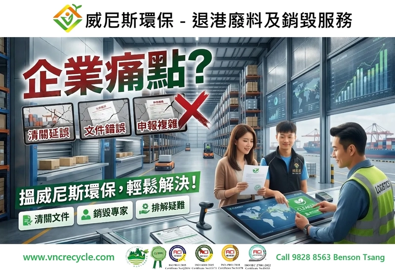 退港廢料回收與銷毀專家｜專業銷毀・合規環保證明・清關文件・處置場可容納 40尺貨櫃｜威尼斯環保