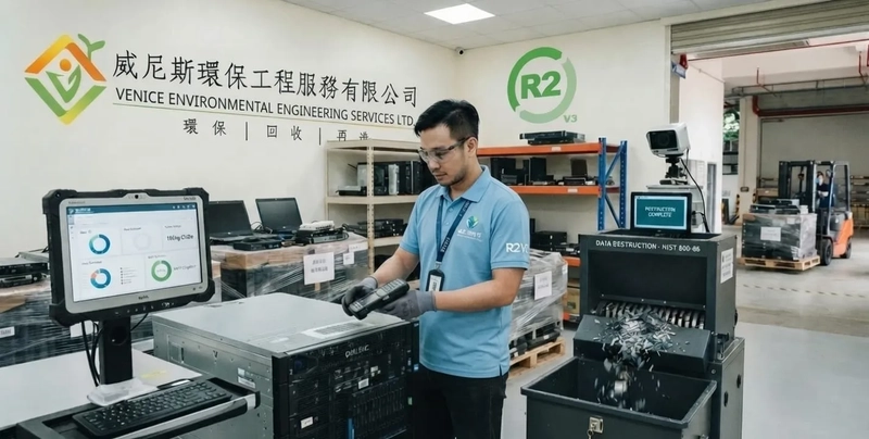威尼斯環保榮獲 R2v3 國際認證，是國際電子廢棄物回收標準 的第三版，強調合法、責任、安全與環保的電子產品回收與再利用流程。