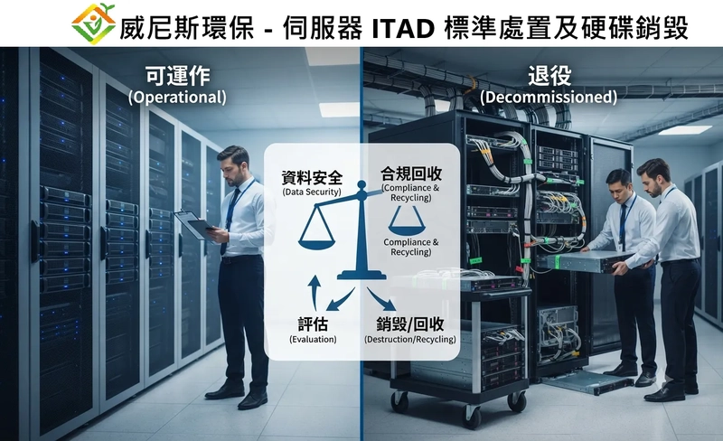 Server 點樣處置好? 伺服器退役的雙重挑戰：取決於其狀態。對於退役設備，首要任務是確保資料安全，接著便是進行合規回收或重新利用。